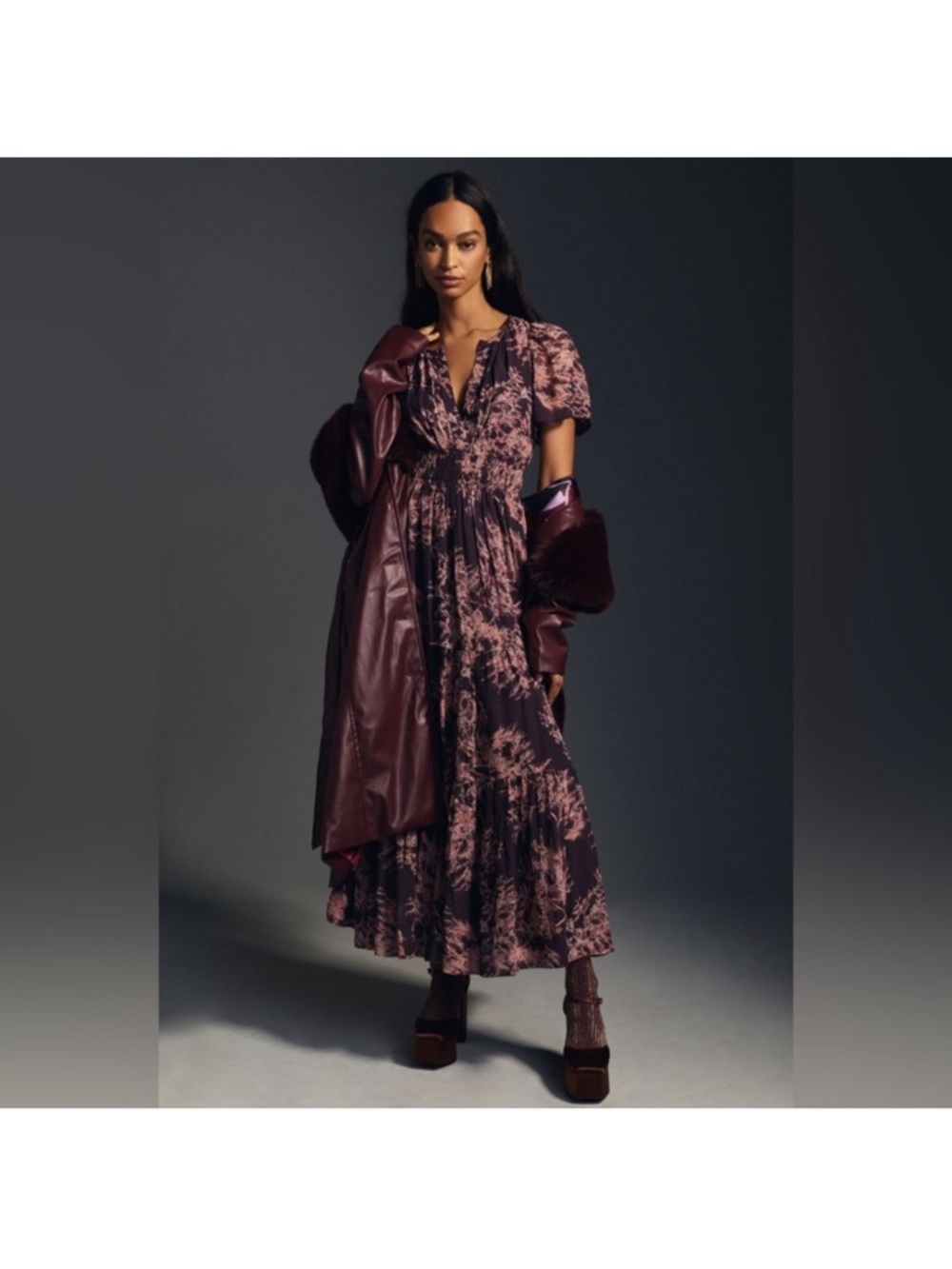 Anthropologie Chiffon Somerset Plum Floral Tiered Maxi Dress MP